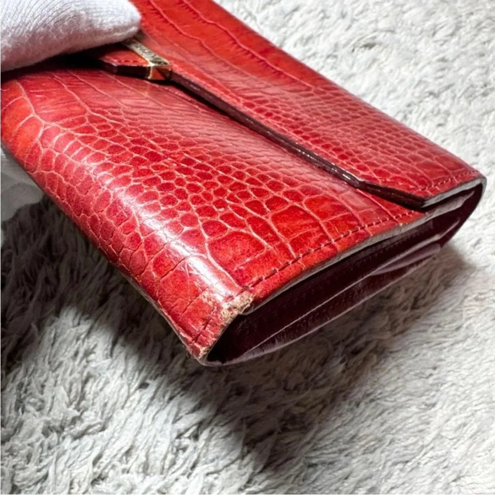 Yves Saint Laurent Red Embossed Leather Wallet - Picture 8 of 13